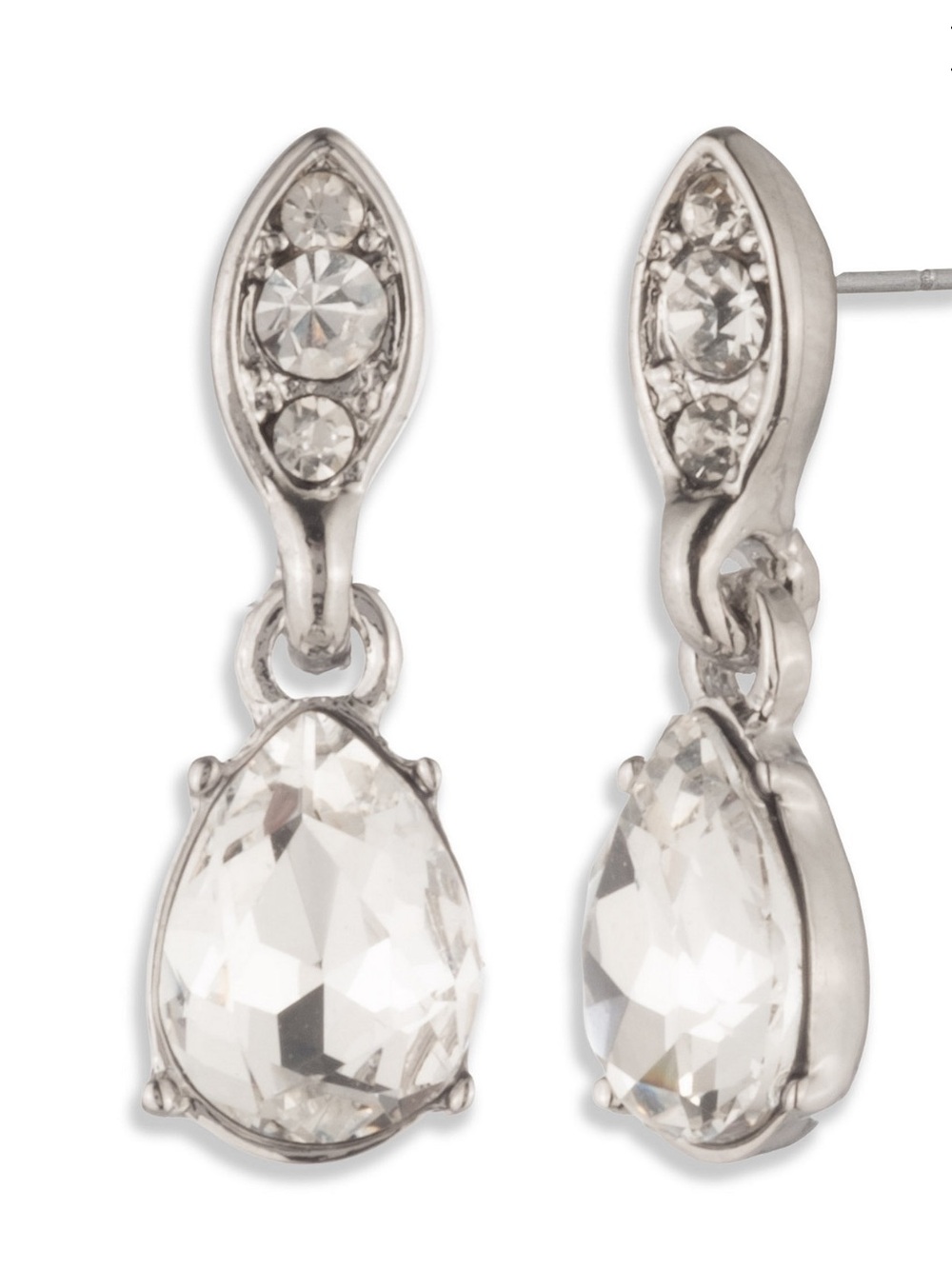 Givenchy Clear Crystal Teardrop Earrings - Silver Tone New